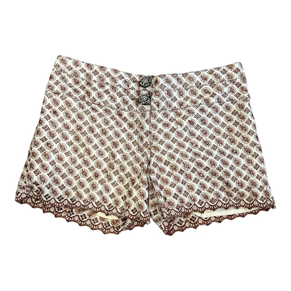 Emphasis Floral Lace Shorts Size 6 Brown White Boho Scalloped Hem Festival Women